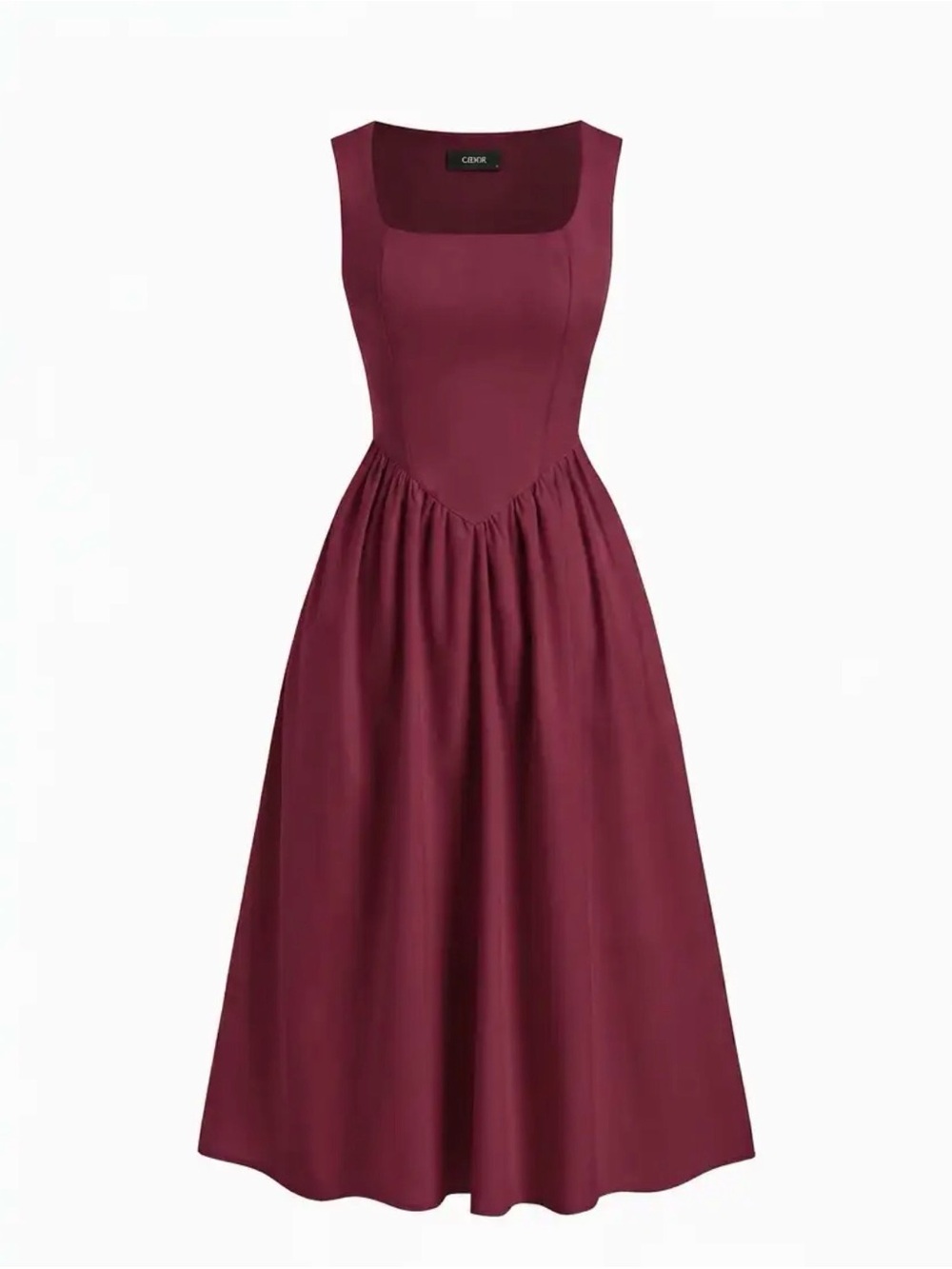 Cider LINEN-BLEND SQUARE NECK RUFFLE MIDI DRESS NWT